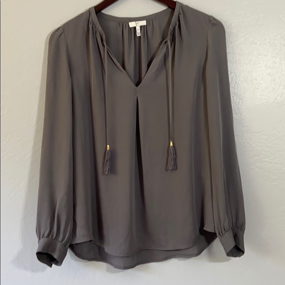Joie Calla Split Neck Silk Steel Blouse - XS
